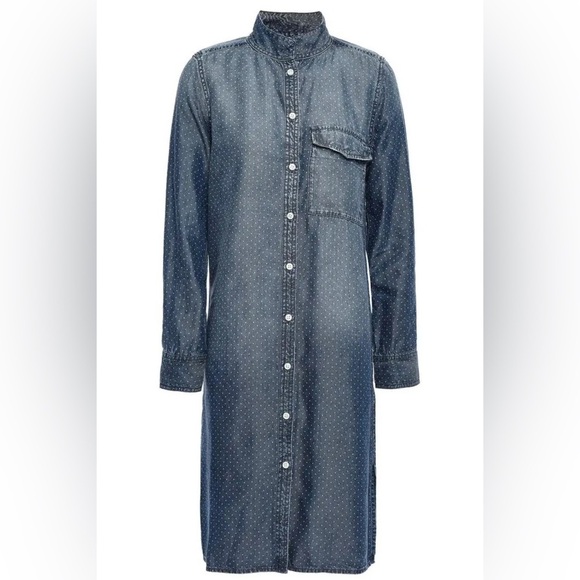 Current/Elliott Cardinal Polka Dot Denim Chambray Long Sleeve Shirt Dress Size 1 - Picture 3 of 12